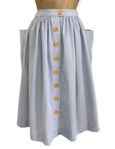 FINAL SALE - Scout Denim Blue Seersucker 1940s Petunia Skirt