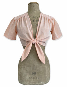 FINAL SALE - Scout Orange Sherbet Seersucker 1940s Daisy Tie Top