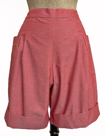 FINAL SALE - Scout for Loco Lindo - Red Denim Chambray 1940s Style Woodland Walking Short