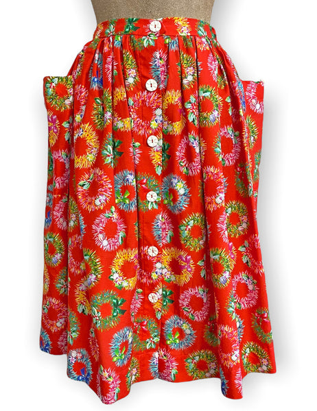 FINAL SALE - Scout for Loco Lindo - 1940s Red Christmas Wreaths Petunia Skirt