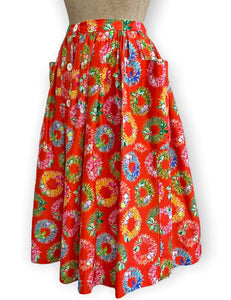 FINAL SALE - Scout for Loco Lindo - 1940s Red Christmas Wreaths Petunia Skirt