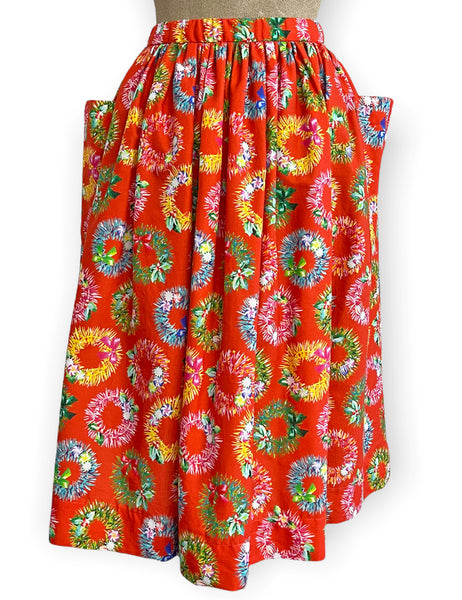 FINAL SALE - Scout for Loco Lindo - 1940s Red Christmas Wreaths Petunia Skirt