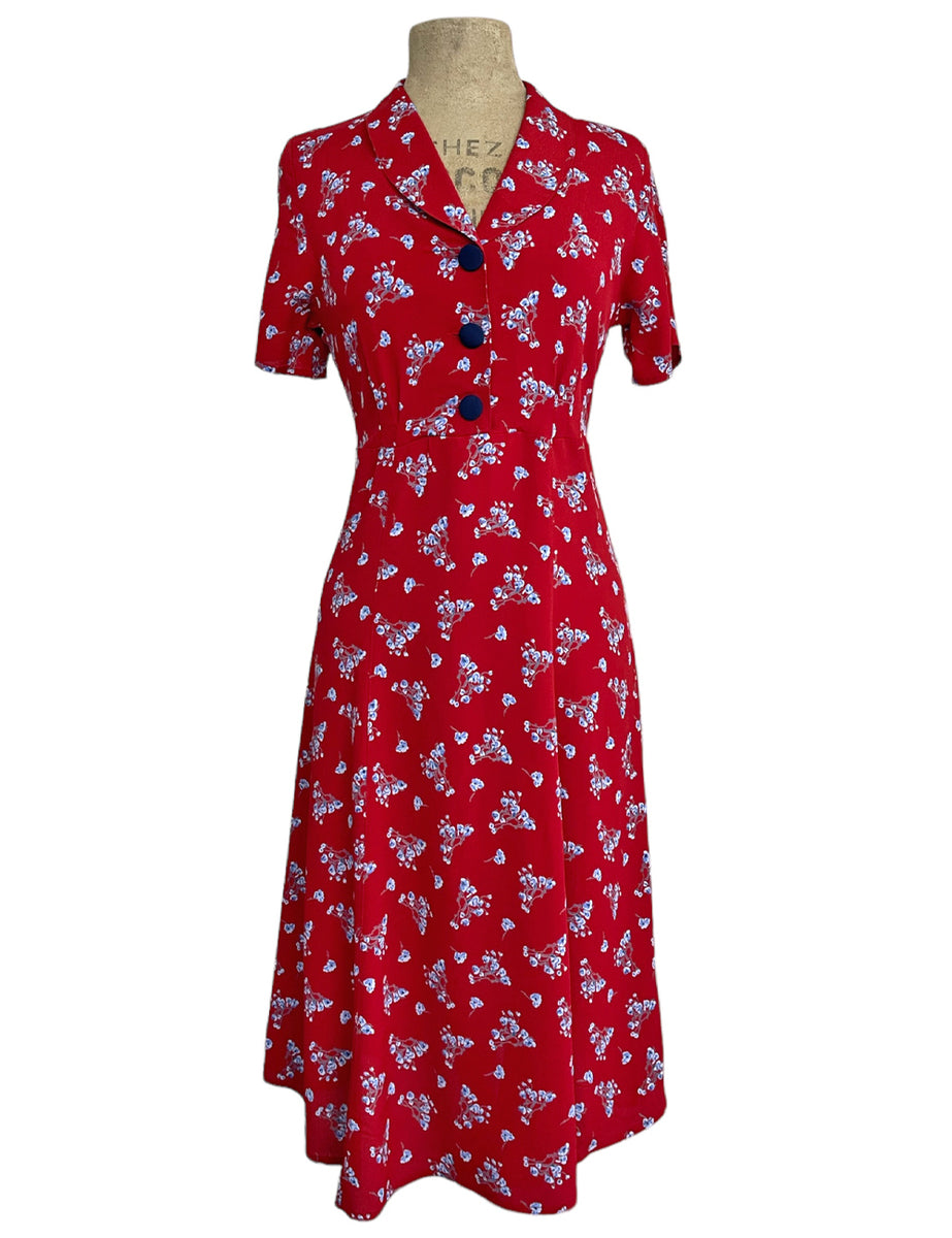 Red & Blue Floral 1940s Style Vintage Day Dress – Loco Lindo