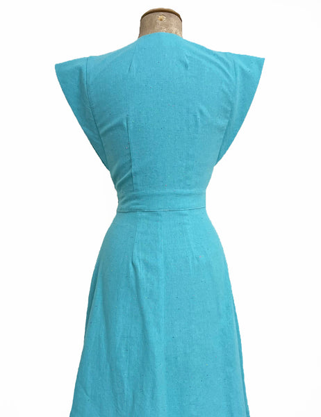 Scout for Loco Lindo - 1940s Style Teal Speckled Linen Garden Wrap Dress