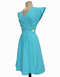 Scout for Loco Lindo - 1940s Style Teal Speckled Linen Garden Wrap Dress